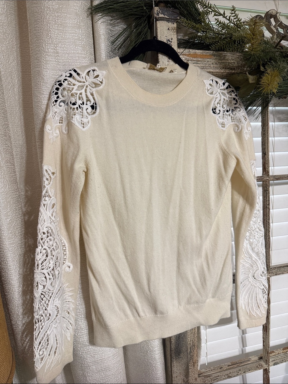 Ted Baker Cream Lace-Appliqué Long Sleeve Sweater